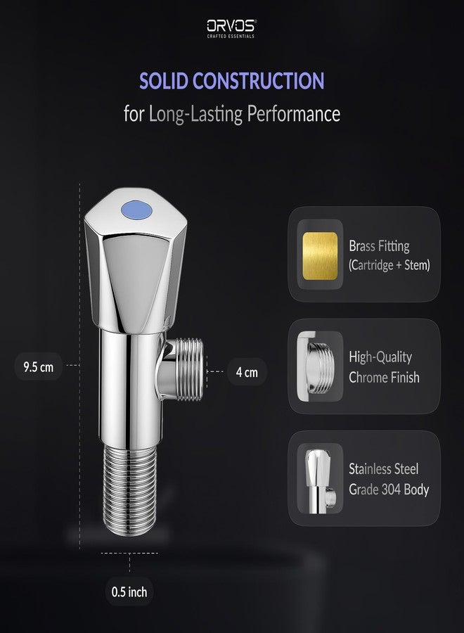 Orvos Angle Valve, Triangular, Premium 304 Stainless Steel Chrome Plated Body with Full Brass Cartridge Inside, Set of 2, for Hot & Cold Supply to Geysers, Sinks, Basins and Flush Tanks - Image 3